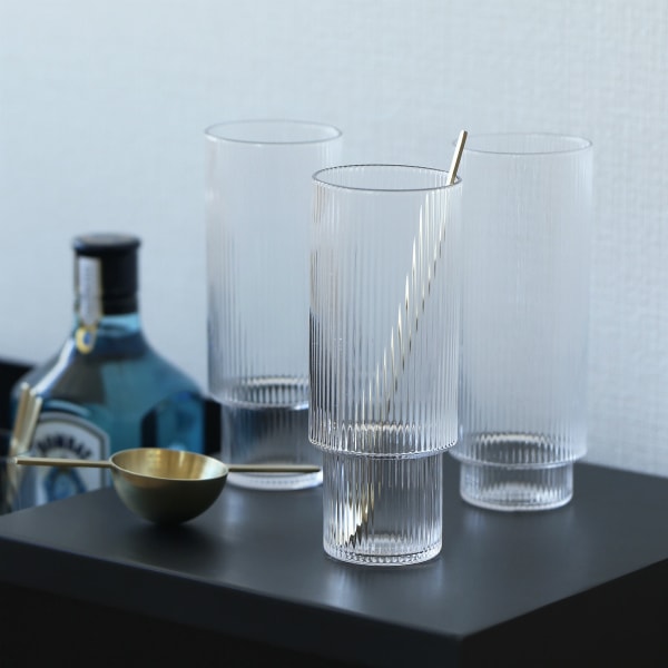 【国内在庫あり】ferm LIVING (ファームリビング) Ripple Long Drink Glasses (リップル ロンググラス) 4個セット クリア/スモークグレー/フロスト 北欧/インテリア/日本正規代理店品