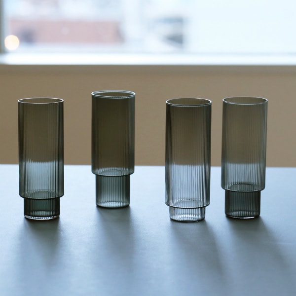 【国内在庫あり】ferm LIVING (ファームリビング) Ripple Long Drink Glasses (リップル ロンググラス) 4個セット クリア/スモークグレー/フロスト 北欧/インテリア/日本正規代理店品